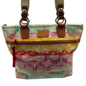Coach Hampton Watercolor Pastel Stripes Small Tote Handbag 11756 style